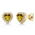 thumbnail image 1 of Gem Stone King 18K Yellow Gold Plated Silver Stud Earrings Citrine Moissanite (1.14 Cttw), 1 of 4