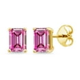 thumbnail image 1 of Gem Stone King 18K Yellow Gold Plated Silver Stud Earrings for Women Men Pink Octagon Moissanite (2.00 Cttw), 1 of 5
