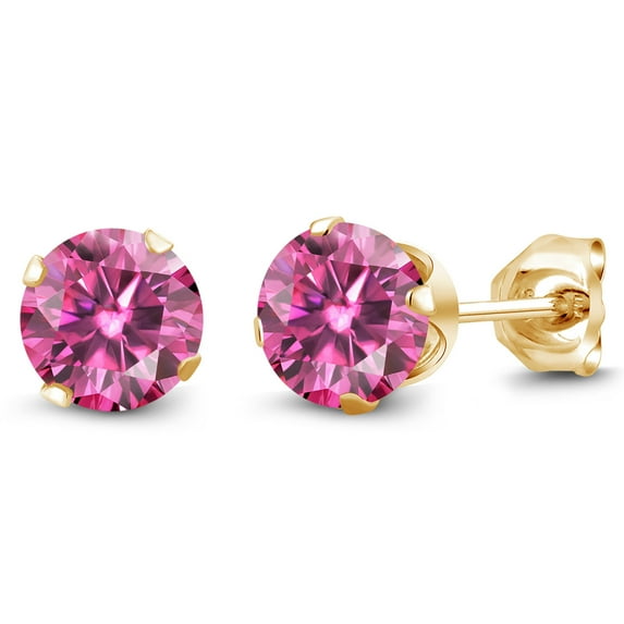 Gem Stone King 18K Yellow Gold Plated Silver Stud Earrings for Women Men Pink Round Moissanite (1.60 Cttw)