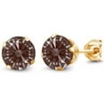 thumbnail image 1 of Gem Stone King 18K Yellow Gold Plated Silver Stud Earrings for Women Men Set with Round Fancy Brown Zirconia, 1 of 5