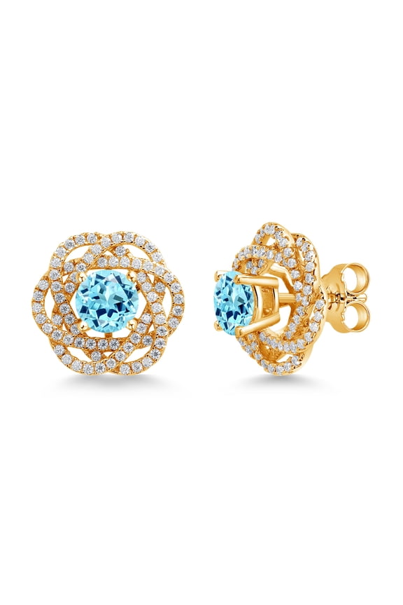 18K Yellow Gold Plated Silver Stud Earrings with Jackets Apatite and Moissanite (2.36 Cttw)