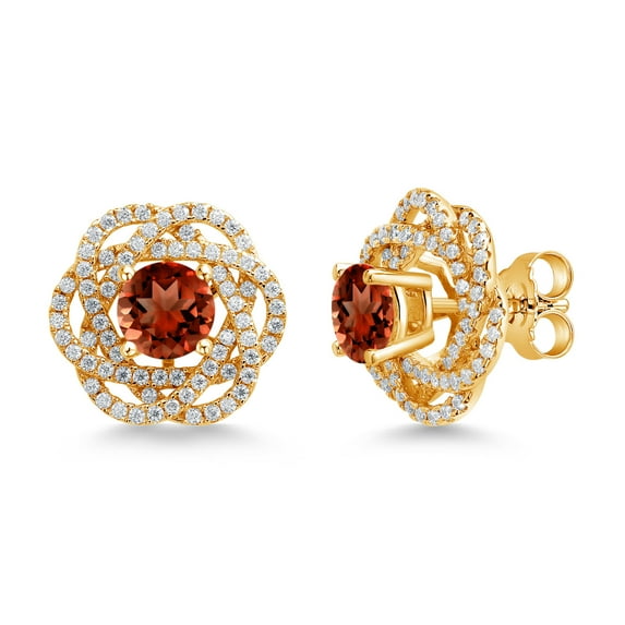 Gem Stone King 18K Yellow Gold Plated Silver Stud Earrings with Jackets Garnet and Moissanite (2.72 Cttw)