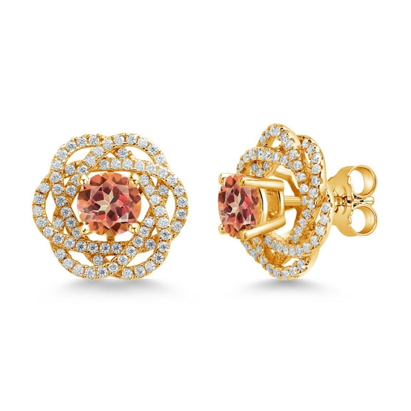 Gem Stone King 18K Yellow Gold Plated Silver Stud Earrings with Jackets Mystic Topaz and Moissanite (2.72 Cttw)