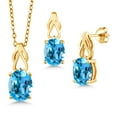 thumbnail image 1 of Gem Stone King 18K Yellow Gold Plated Silver Swiss Blue Topaz Pendant and Earrings Jewelry Set for Women | 6.75 Cttw | Oval 9X7 | Gemstone November Birthstone | with 18 inch Chain, 1 of 3