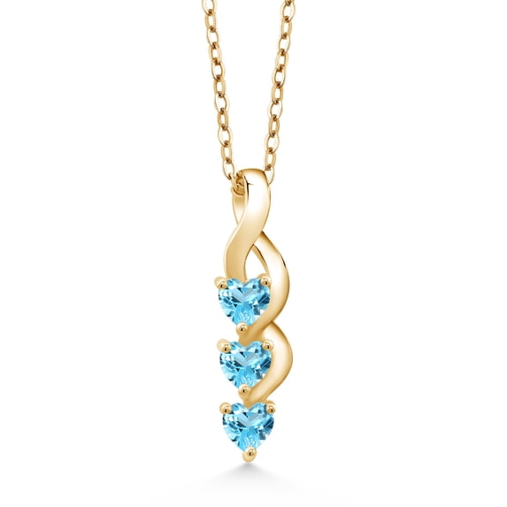 Gem Stone King 18K Yellow Gold Plated Silver Swiss Blue Topaz Pendant Necklace for Women (0.99 Cttw, Heart Shape 4MM, Gemstone November Birthstone, with 18 inch Silver Chain)