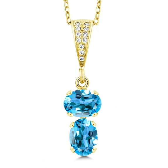 Gem Stone King 18K Yellow Gold Plated Silver Swiss Blue Topaz Pendant Necklace for Women (2.87 Cttw, Gemstone November Birthstone, Oval 8x6MM, with 18 inch Chain)