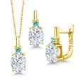 thumbnail image 1 of Gem Stone King 18K Yellow Gold Plated Silver Swiss Blue Topaz Pendant and Earrings Jewelry Set with Moissanite (6.54 Cttw), 1 of 5