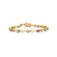 thumbnail image 1 of Gem Stone King 18K Yellow Gold Plated Silver Swiss Blue Topaz and Pink Moissanite and White Lab Grown Diamond Bracelet for Women (2.71 Cttw, Gemstone November Birthstone, Round 4MM, 7 inch), 1 of 6