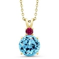 thumbnail image 1 of Gem Stone King 18K Yellow Gold Plated Silver Swiss Blue Topaz and Red Created Ruby Pendant Necklace for Women (4.81 Cttw, Gemstone November Birthstone, Round 10MM, With 18 inch Chain), 1 of 4