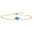 thumbnail image 1 of Gem Stone King 18K Yellow Gold Plated Silver Swiss Blue Topaz Solitaire Bracelet for Women (1.50 Cttw, Oval 8X6MM, Gemstone November Birthstone, Fully Adjustable up to 9 inch), 1 of 3