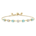 thumbnail image 1 of Gem Stone King 18K Yellow Gold Plated Silver Swiss Blue Topaz and White Moissanite Tennis Bracelet for Women (2.99 Cttw, Round 4.5MM, Fully Adjustable up to 9 inch), 1 of 4