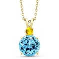 thumbnail image 1 of Gem Stone King 18K Yellow Gold Plated Silver Swiss Blue Topaz and Yellow Sapphire Pendant Necklace for Women (4.72 Cttw, Gemstone November Birthstone, Round 10MM, With 18 inch Chain), 1 of 4
