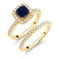 thumbnail image 1 of Gem Stone King 18K Yellow Gold Plated Silver Wedding Engagement Ring Band Bridal Created Sapphire Moissanite (1.52 Cttw), 1 of 6