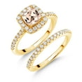thumbnail image 1 of Gem Stone King 18K Yellow Gold Plated Silver Wedding Engagement Ring Band Bridal Morganite Moissanite (1.34 Cttw), 1 of 5