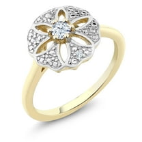 Gem Stone King 18K Yellow Gold Plated Silver White Created Sapphire and I Diamond Engagement Ring for Women | 0.13 Cttw | Round 3MM | Gemstone September Birthstone | Size 6