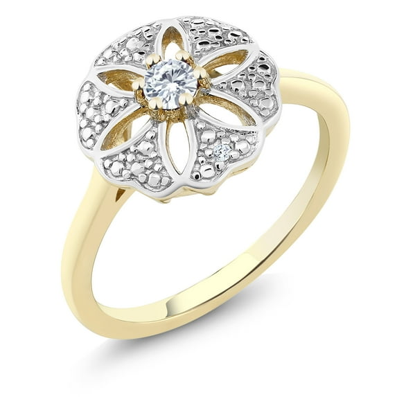 Gem Stone King 18K Yellow Gold Plated Silver White Diamond Ring Set with Moissanite (0.11 Cttw) (Size 5)