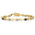 thumbnail image 1 of Gem Stone King 18K Yellow Gold Plated Silver White Lab Grown Diamond and Blue Sapphire Bracelet for Women (2.77 Cttw, Gemstone April Birthstone, Round 4MM, 7.5 inch), 1 of 3