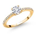 thumbnail image 1 of Gem Stone King 18K Yellow Gold Plated Silver White Lab Grown Diamond Engagement Wedding Anniversary Ring for Women (0.59 Cttw, Round 5MM, Available in Size 5, 6, 7, 8, 9), 1 of 7