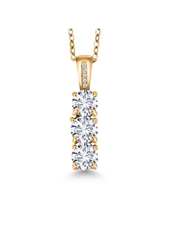 18K Yellow Gold Plated Silver White Lab Grown Diamond Pendant Necklace for Women | 1.54 Cttw | Gemstone April Birthstone | Round 5MM | With 18 inch Chain