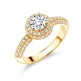 thumbnail image 1 of Gem Stone King 18K Yellow Gold Plated Silver White Lab Grown Diamond and White Moissanite Engagement Ring for Women (1.06 Cttw, Round 5MM, Available in Size 5, 6, 7, 8, 9), 1 of 6