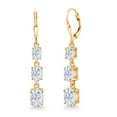 thumbnail image 1 of Gem Stone King 18K Yellow Gold Plated Silver White Moissanite 3 Stone Dangle Earrings for Women (5.80 Cttw, Gemstone Birthstone, Oval 8X6MM, 7X5MM and 6X4MM), 1 of 6