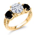 thumbnail image 1 of Gem Stone King 18K Yellow Gold Plated Silver White Moissanite and Black Diamond Engagement Ring for Women | 4.00 Cttw | Round 8MM | Gemstone Birthstone | Size 7, 1 of 5