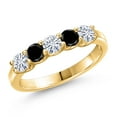 thumbnail image 1 of Gem Stone King 18K Yellow Gold Plated Silver White Moissanite and Black Diamond Wedding-Bands Ring for Women | 0.82 Cttw | Round 3.5MM | Gemstone Birthstone | Size 9, 1 of 7