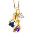 thumbnail image 1 of Gem Stone King 18K Yellow Gold Plated Silver White Moissanite and Blue Created Sapphire and Purple Amethyst Pendant for Women (1.34 Cttw, Gemstone, Heart Shape 5MM, 18 inch Chain), 1 of 6