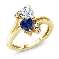 Gem Stone King 18K Yellow Gold Plated Silver White Moissanite Blue Created Sapphire Ring for Women (1.63 Cttw, Heart Shape 6MM, Gemstone Birthstone, Size 5)