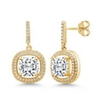 thumbnail image 1 of Gem Stone King 18K Yellow Gold Plated Silver White Moissanite Dangle Earrings for Women (5.51 Cttw, Cushion Cut 8MM), 1 of 3