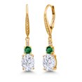 thumbnail image 1 of Gem Stone King 18K Yellow Gold Plated Silver White Moissanite and Green Nano Emerald Dangle Earrings for Women with Lab Grown Diamond (4.83 Cttw, Oval 9X7MM), 1 of 3