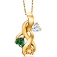 thumbnail image 1 of Gem Stone King 18K Yellow Gold Plated Silver White Moissanite and Green Nano Emerald and Yellow Citrine Pendant for Women (1.38 Cttw, Gemstone, Heart Shape 5MM, 18 inch Chain), 1 of 6