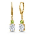 thumbnail image 1 of Gem Stone King 18K Yellow Gold Plated Silver White Moissanite and Green Peridot Dangle Earrings for Women with Lab Grown Diamond (4.83 Cttw, Oval 9X7MM), 1 of 3