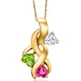 thumbnail image 1 of Gem Stone King 18K Yellow Gold Plated Silver White Moissanite and Green Peridot and Pink Created Sapphire Pendant for Women (1.52 Cttw, Gemstone, Heart Shape 5MM, 18 inch Chain), 1 of 6
