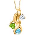 thumbnail image 1 of Gem Stone King 18K Yellow Gold Plated Silver White Moissanite and Green Peridot and Swiss Blue Topaz Pendant for Women (1.47 Cttw, Gemstone, Heart Shape 5MM, 18 inch Chain), 1 of 6