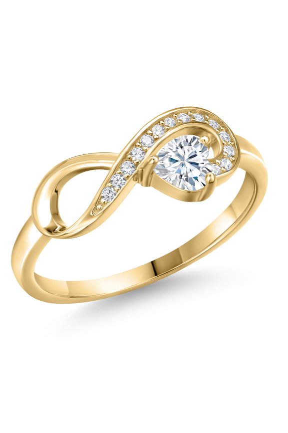 18K Yellow Gold Plated Silver White Moissanite Infinity Ring for Women (0.40 Cttw, Heart Shape 4MM, Gemstone Birthstone, Size 9)