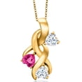 thumbnail image 1 of Gem Stone King 18K Yellow Gold Plated Silver White Moissanite and Pink Created Sapphire Pendant for Women (1.44 Cttw, Gemstone, Heart Shape 5MM, 18 inch Chain), 1 of 6