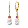 thumbnail image 1 of Gem Stone King 18K Yellow Gold Plated Silver White Moissanite and Pink Moissanite Dangle Earrings for Women with Lab Grown Diamond (4.69 Cttw, Oval 9X7MM), 1 of 6