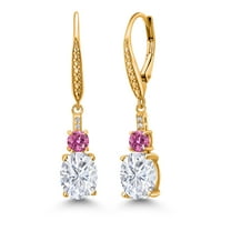 Gem Stone King 18K Yellow Gold Plated Silver White Moissanite and Pink Moissanite Dangle Earrings for Women with Lab Grown Diamond (4.69 Cttw, Oval 9X7MM)