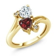 thumbnail image 1 of Gem Stone King 18K Yellow Gold Plated Silver White Moissanite Red Garnet and White Lab Grown Diamond Ring for Women (1.83 Cttw, Heart Shape 6MM, Gemstone Birthstone, Size 6), 1 of 6