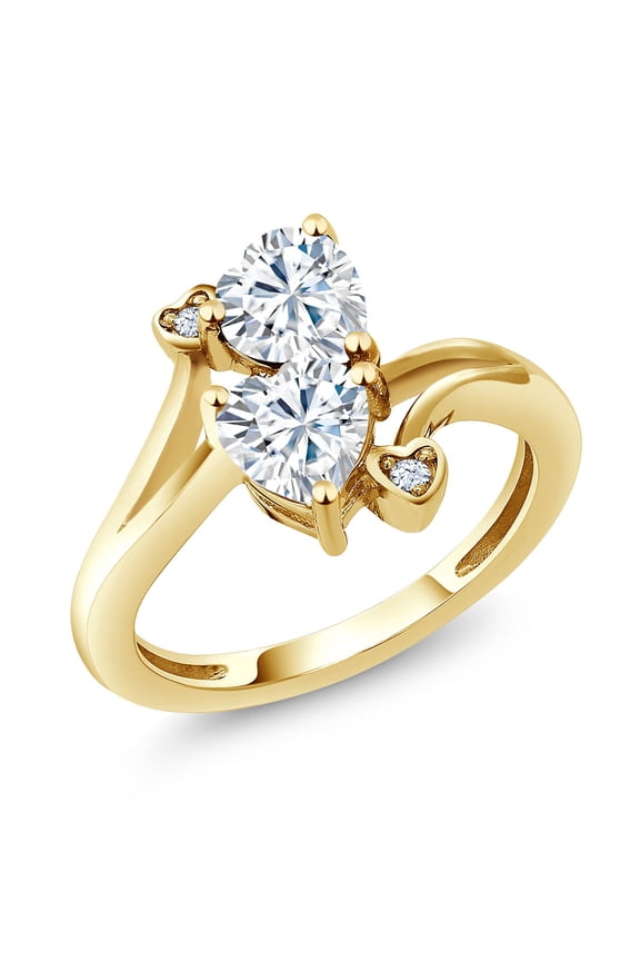 18K Yellow Gold Plated Silver White Moissanite Ring for Women (1.63 Cttw, Heart Shape 6MM, Gemstone Birthstone, Size 7)