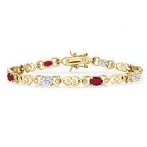 Gem Stone King 18K Yellow Gold Plated Silver White Moissanite and Red Mystic Topaz and Lab Grown Diamond Bracelet for Women | 4.01 Cttw | Gemstone Birthstone | Oval 6X4MM | Length 7.25 inches
