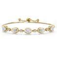 thumbnail image 1 of Gem Stone King 18K Yellow Gold Plated Silver White Moissanite and Simulated White Opal Bracelet for Women | 4.70 Cttw | Gemstone Birthstone | Oval 7X5MM | Fully Adjustable 9 inch, 1 of 6