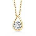 thumbnail image 1 of Gem Stone King 18K Yellow Gold Plated Silver White Moissanite Teardrop Pendant Necklace for Women (0.50 Cttw, Gemstone Birthstone, Round 5MM, with 18 inch Silver Chain), 1 of 4