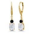 thumbnail image 1 of Gem Stone King 18K Yellow Gold Plated Silver White Moissanite and Black Onyx Dangle Earrings for Women with Lab Grown Diamond (4.67 Cttw, Oval 9X7MM), 1 of 3