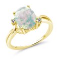 thumbnail image 1 of Gem Stone King 18K Yellow Gold Plated Silver White Opal and White Diamond 3 Stone Ring for Women (1.73 Cttw, Oval Cabochon 10X8MM, Gemstone October Birthstone, Size 7), 1 of 4