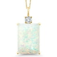 thumbnail image 1 of Gem Stone King 18K Yellow Gold Plated Silver White Opal and White Lab Grown Diamond Pendant Necklace for Women (4.93 Cttw, Emerald Cut Cabochon 18X13MM, With 18 inch Silver Chain), 1 of 4