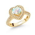 thumbnail image 1 of Gem Stone King 18K Yellow Gold Plated Silver White Opal and White Moissanite Heart Shape Ring for Women (1.37 Cttw, Available in Size 5, 6, 7, 8, 9), 1 of 4