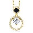 thumbnail image 1 of Gem Stone King 18K Yellow Gold Plated Silver White Topaz and Black Onyx Pendant Necklace for Women (1.72 Cttw, Gemstone November Birthstone, Round 6MM and 4MM), 1 of 3