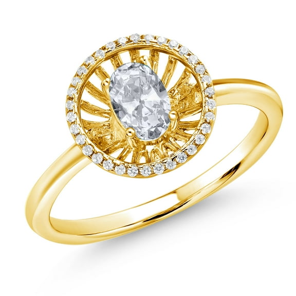 Gem Stone King 18K Yellow Gold Plated Silver White Topaz Ring for Women (1.08 Cttw, Oval 6X4MM, Gemstone November Birthstone, Size 5)